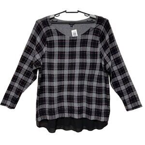 NEW! Plaid Grey Pink Pull Over Layered Sweater Women's Size 4X